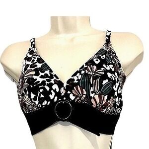 Skinny Dippers Swim Top, Tie Back & Adjustable‎ Straps, Black/Multi, Large, NEW